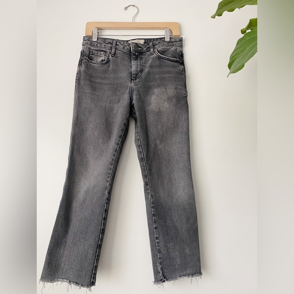 💕FREE PEOPLE Crop Straight Denim Jeans Fray Raw Hem Short High Waisted Hem 28S - Picture 2 of 8